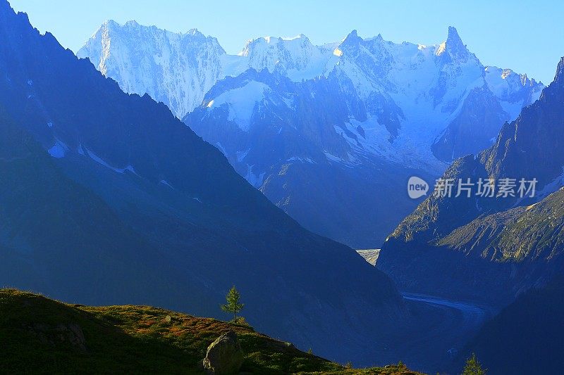 梅尔德格拉斯， 勃朗峰高山景观日出 - 夏蒙尼